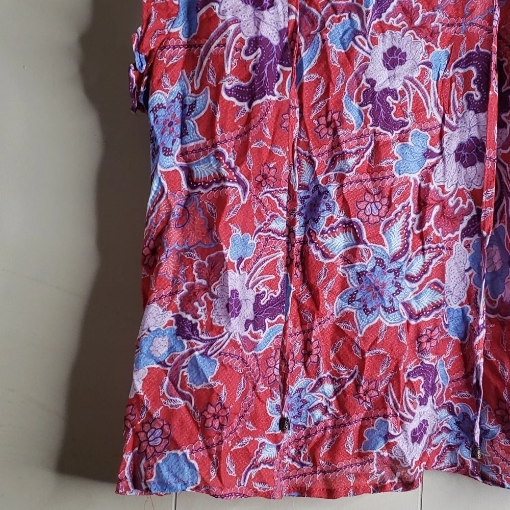 WOMEN'S Flutter Short Sleeve Red Floral Top Blouse Knox Rose - Picture 5 of 8